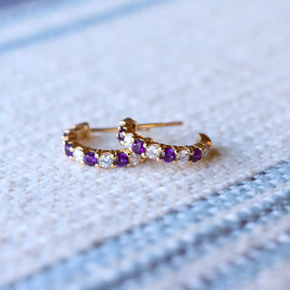 2.25TCW Round Amethyst Moissanite February Birthstone Hoop Earrings