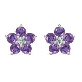 1.45TCW Round Floral Amethyst Moissanite February Birthstone Stud Earrings