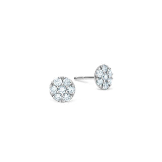 0.84TCW Round Floral Aquamarine Moissanite March Birthstone Stud Earrings