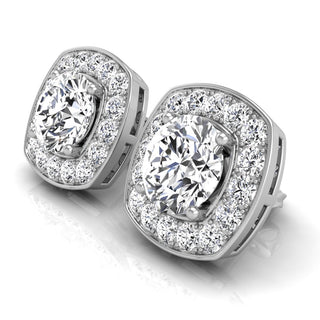 Round Cut  Double Halo Moissanite Stud Diamond Earrings in 14k White Gold