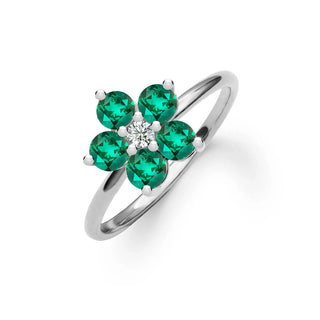 1.0TCW Round Cut Floral Moissanite Emerald Bithstone Engagement Ring