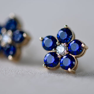 2.50TCW Round Floral Sapphire  Moissanite September Birthstone Stud Earrings