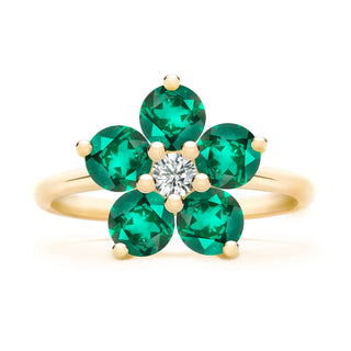 1.0TCW Round Cut Floral Moissanite Emerald Bithstone Engagement Ring