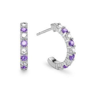 2.25TCW Round Amethyst Moissanite February Birthstone Hoop Earrings