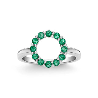 1.92TCW Round Diamond Open Moissanite Emerald Birthstone Wedding Ring