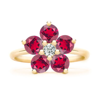 1.45TCW Round Cut Floral Moissanite Ruby Bithstone Engagement Ring