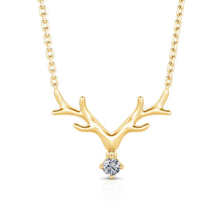 Round Cut Diamond Elk Antlers Necklace Pendant for Women