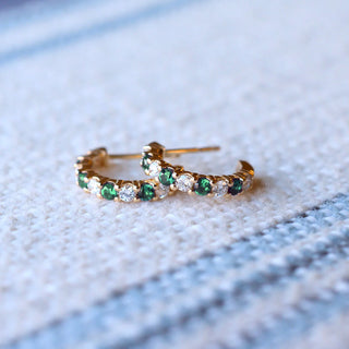 1.08TCW Round Cut Emerald Moissanite May Birthstone Hoop Earrings