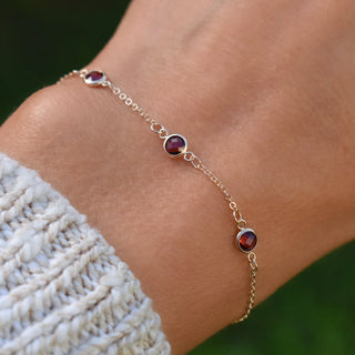 1.50TCW Round Cut Three Strone Garnet Moissanite Bracelets