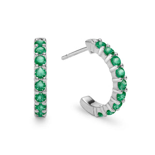 1.08TCW Round Emerald Gemstone Moissanite May Birthstone Hoop Earrings