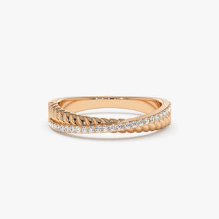 Round Diamond Twisted Rope Criss Cross Ring for Her