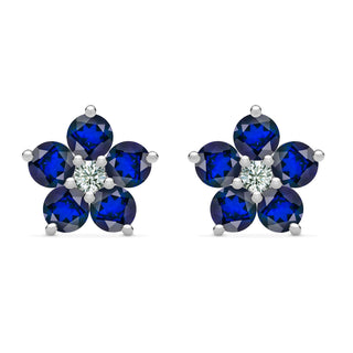 2.50TCW Round Floral Sapphire  Moissanite September Birthstone Stud Earrings