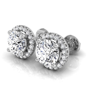 1.0CT Round Cut Halo Moissanite Stud Diamond Earrings For Women