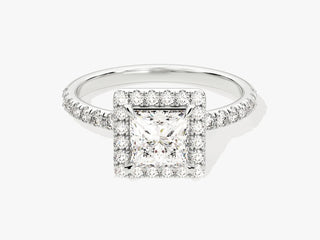 1.0CT Princess Diamond Halo Pave Setting Moissanite Engagement Ring