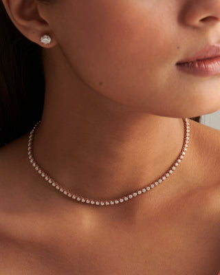 Round Cut Moissanite Classic Single Row Diamond Necklace For Women