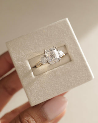 1.0 CT Elongated Cushion Cut Three Stone Moissanite Engagement Ring