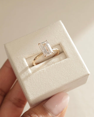 1.0 CT Emerald Cut Hidden Halo Moissanite Engagement Ring