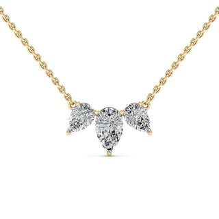 Three Stone Pear Shape Diamond Moissanite Necklace