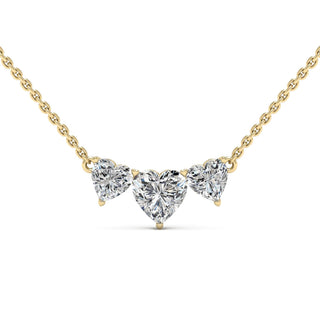 Three Stone Heart Shape Diamond Moissanite Necklace