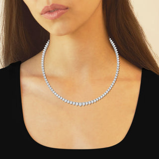 Round Cut Moissanite Riviera Diamond Tennis Necklace In White Gold