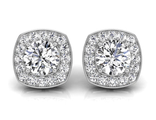 Round Cut Halo Moissanite Stud Diamond Earrings in 14k White Gold