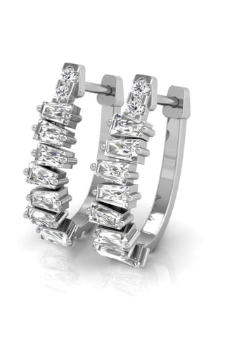 1.0CT Baguette & Round Cut Moissanite Hoop Diamond Earrings For Her