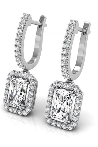 2.56CT Radiant Cut Halo Moissanite Diamond Earrings For Women