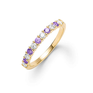 1.30TCW Round Amethyst Moissanite February Birthstone Wedding Band