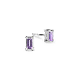 0.28TCW Baguette Cut Amethyst Moissanite February Birthstone Stud Earrings