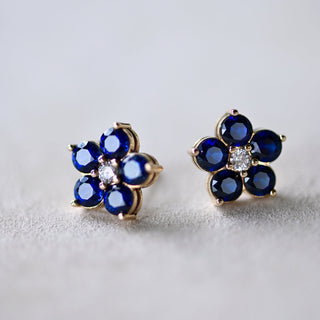 2.50TCW Round Floral Sapphire  Moissanite September Birthstone Stud Earrings