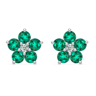 2.50TCW Round Floral Emerald Moissanite May Birthstone Stud Earrings