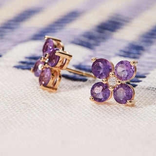 1.15TCW Round Floral Amethyst Moissanite February Birthstone Stud Earrings