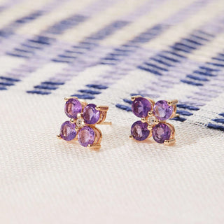 1.15TCW Round Floral Amethyst Moissanite February Birthstone Stud Earrings