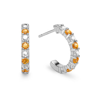 1.08TCW Round Citrine Gemstone Moissanite November Birthstone Hoop Earrings