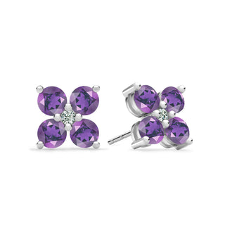 1.15TCW Round Floral Amethyst Moissanite February Birthstone Stud Earrings