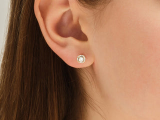 Round Cut Halo Moissanite Stud Diamond Earrings For Women