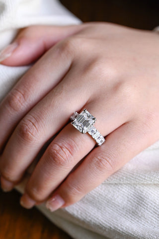 1.0 CT Emerald Cut Hidden Halo Moissanite Engagement Ring