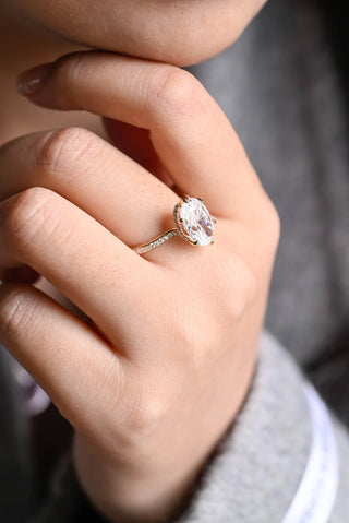 3.50 CT Oval Cut Hidden Halo Moissanite Engagement Ring