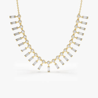 Baguette and Round Moissanite Diamond Necklace In Gold