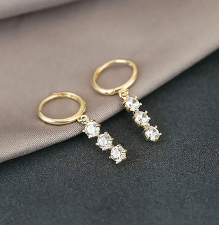 Round Cut Three Stone Diamond Dangle Earrings for Women