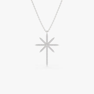 Round Diamond North Star Necklace for Her in 14K Gold