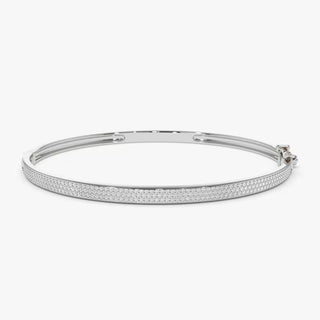 Round Cut Three Row Pave Diamond Bracelet Bangle in 14K Gold