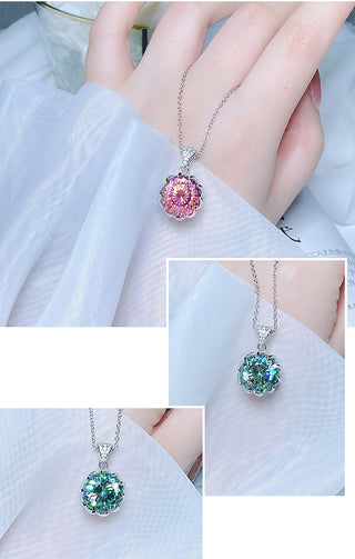 10CT Fancy Pink Round Moissanite Diamond Necklace for Women