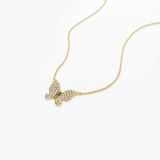 Round Moissanite Diamond Butterfly Necklace in 14k Gold