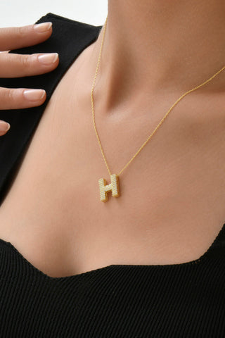 Round Cut Diamond Letter Necklace for Women