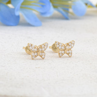 Round Cut Diamond Butterfly Stud Earrings for Women