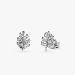 Round Cut Diamond Leaf Stud Earrings for Halloween Gift