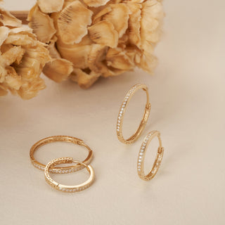 Round Cut Diamond Hoop Lightweight Earrings in Yellow Gold