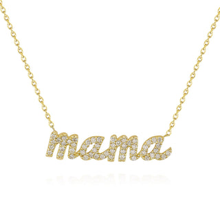 Diamond Moissanite MAMA Necklace in 14K Yellow Gold