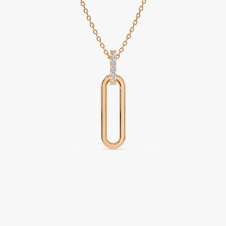 Round Cut Diamond 14k Gold Paper Clip Link Pendant for Her